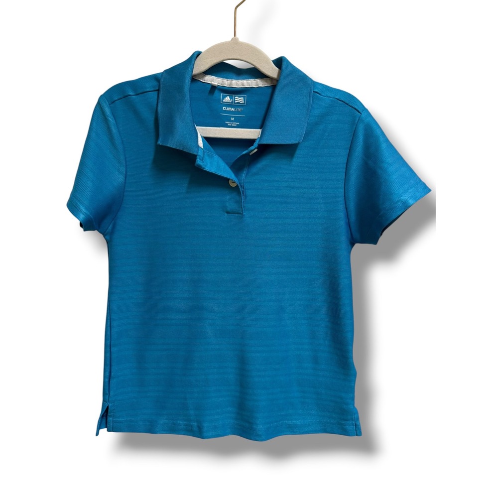 Adidas Girls Climalite Golf Polo Shirt Blue Textured‎ Short Sleeve Size M